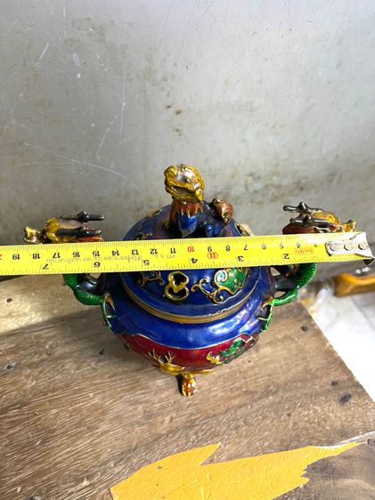 กระถางกำยานมังกร ทองเหลืองลงยา สะสม A50 รูปที่ 13