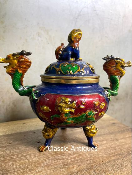 กระถางกำยานมังกร ทองเหลืองลงยา สะสม A50 รูปที่ 5