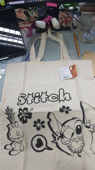 Lilo and Stitch กระเป๋านักเรียน กระเป๋าช้อปปิ้ง ผ้าแคนวาส พิมพ์ลายการ์ตูน นํากลับมาใช้ใหม่ได้ สไตล์ญี่ปุ่น รูปที่ 2