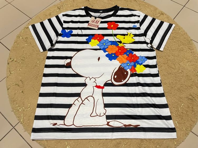 เสื้อยืด ลายขวาง สกรีน Snoopy หน้าหลัง รูปที่ 1