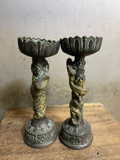 เชิงเทียน มังกร นกฟีนิกซ์ ทองเหลืองสะสมA1 รูปที่ 4