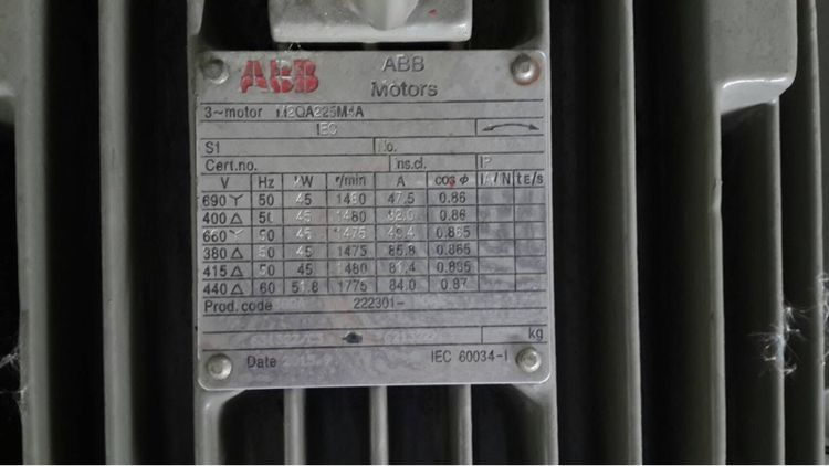 มอเตอร์ “ABB” 60Hp(45kw) 3เฟส 4Pole 1450 rpm Model  M2QA 225 M4A รูปที่ 11