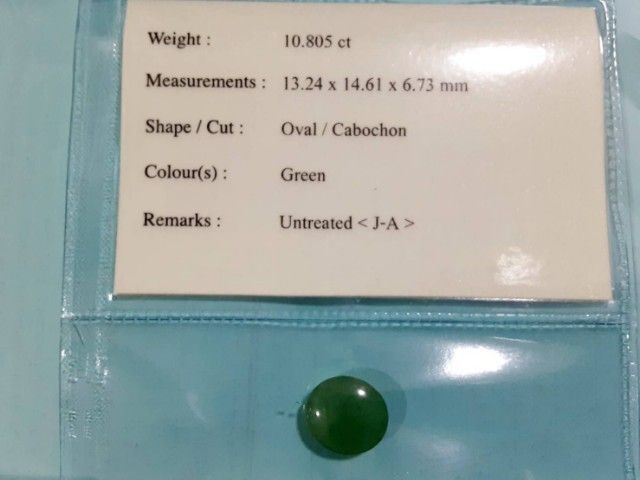 หยกพม่าแท้ เนื้อดี ไม่ทึบ เนื้อเสมอ เม็ดใหญ่ 10.805 กะรัต สวย เจได A JADE สวยสมราคา รูปที่ 8