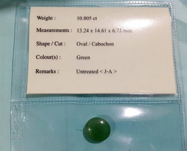 หยกพม่าแท้ เนื้อดี ไม่ทึบ เนื้อเสมอ เม็ดใหญ่ 10.805 กะรัต สวย เจได A JADE สวยสมราคา รูปที่ 9