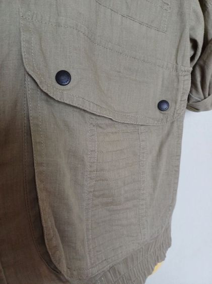 Crocodile Linen Cotton Zipper Jacket Size M ออกแบบโดย Hamada 
สีมะกอกน้ำ อ่อนๆ เอิร์ธโทน  รูปที่ 11