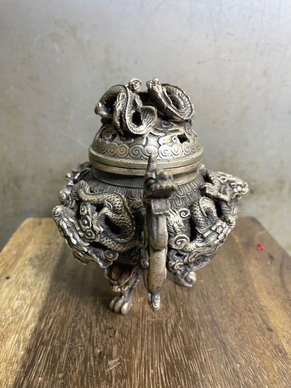 กระถางกำยาน มังกรทองเหลือง กะไหล่เงินA30 รูปที่ 3