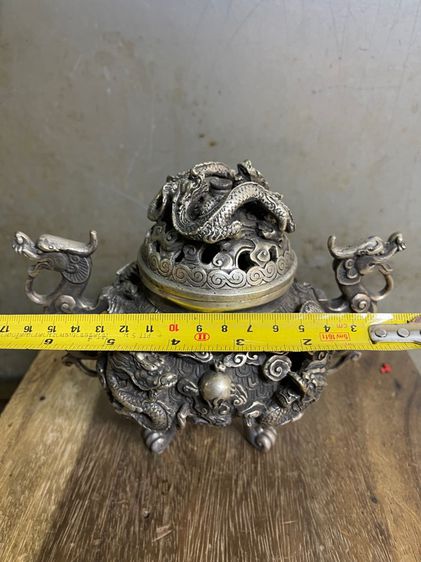 กระถางกำยาน มังกรทองเหลือง กะไหล่เงินA30 รูปที่ 10