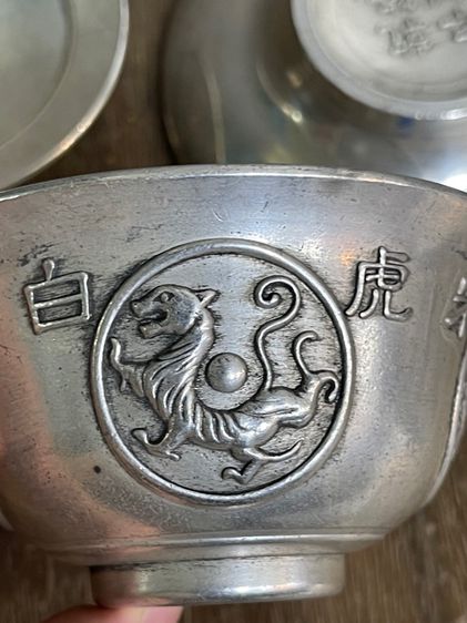 ถ้วยน้ำชา 4 สัตว์จตุรเทพ กะไหล่เงินA1 รูปที่ 14