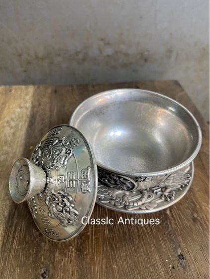 ถ้วยน้ำชา 4 สัตว์จตุรเทพ กะไหล่เงินA1 รูปที่ 4