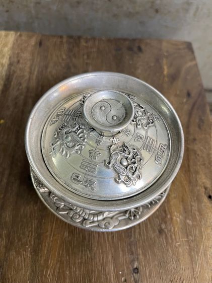 ถ้วยน้ำชา 4 สัตว์จตุรเทพ กะไหล่เงินA1 รูปที่ 6