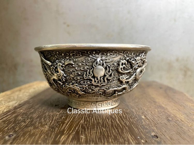 ถ้วยน้ำชา มังกร นกฟีนิกซ์กะไหล่เงินA4 รูปที่ 2