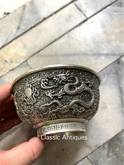 ถ้วยน้ำชา มังกร นกฟีนิกซ์กะไหล่เงินA4 รูปที่ 5