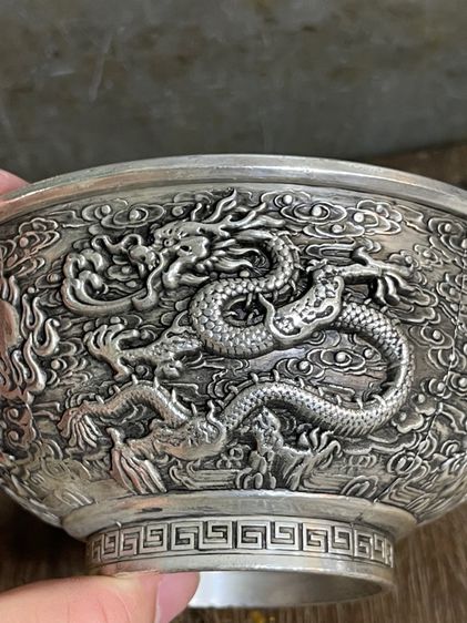 ถ้วยน้ำชา มังกร นกฟีนิกซ์กะไหล่เงินA4 รูปที่ 8