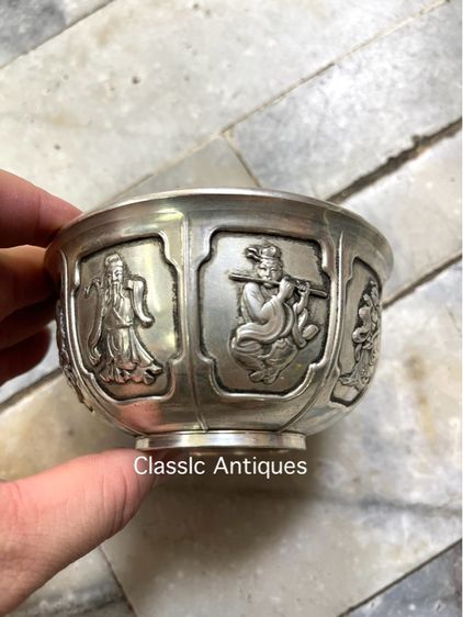 ถ้วยน้ำชา เทพแปดเซียนกะไหล่เงินA2 รูปที่ 2