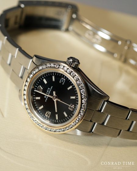 Rolex Oyster Perpetual 76080 Black Dial Diamond Bezel Oyster Steel 2000 26mm. รูปที่ 9