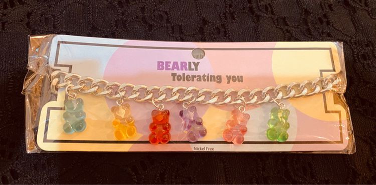 Gummy bear Silver Tone Curb Chain Multicolor Gummy Bear Choker Necklace รูปที่ 4