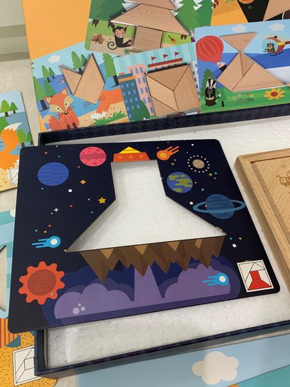 ของเล่นจิ๊กซอว์บล็อกไม้ช่วยฝึกทักษะการเรียนรู้เรื่องรูปทรงเรขาคณิต Wooden Tangram Puzzle ตัวต่อเสริม IQ รูปที่ 12