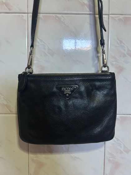 Prada Double Zip Crossbody Bag Leather Black กระเป๋าสะพายปราด้าหนังสีดำ 2 ซิป มือสอง ของแท้ UNISEX รูปที่ 3