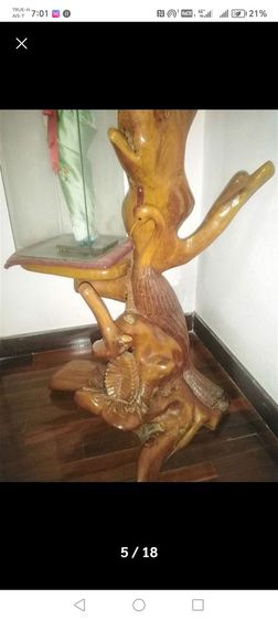 แท่นวางของ​โชว์​รากไม้​สัก​ทอง​สลักนก​ยูงสวยงาม​ รูปที่ 7