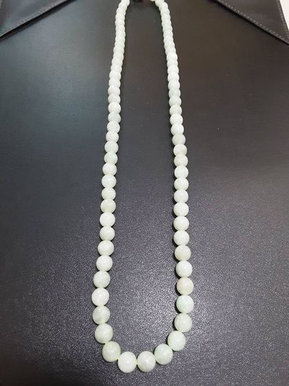 สร้อยคอหยกขาวอมเขียวอ่อนๆ หยกพม่า หยกดี ขนาดเม็ด9มิล ขนาดสวมคอ25นิ้ว รูปที่ 18