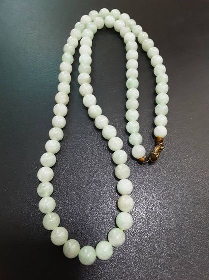 สร้อยคอหยกขาวอมเขียวอ่อนๆ หยกพม่า หยกดี ขนาดเม็ด9มิล ขนาดสวมคอ25นิ้ว รูปที่ 13