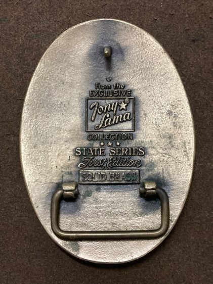 หัวเข็มขัดทองเหลืองงานเก่าของอเมริกาแบรนดัง Vintage Belt Buckle Tony Lama State of Texas hawall Star Scroll Flags Brass Made In Usa 1970’s รูปที่ 7