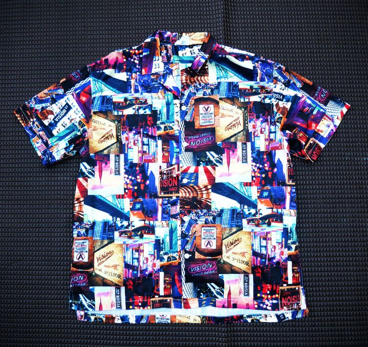 VISION STREET WEAR Vision Polyester Short Sleeve Shirt Printed Pattern Open Collar รูปที่ 5