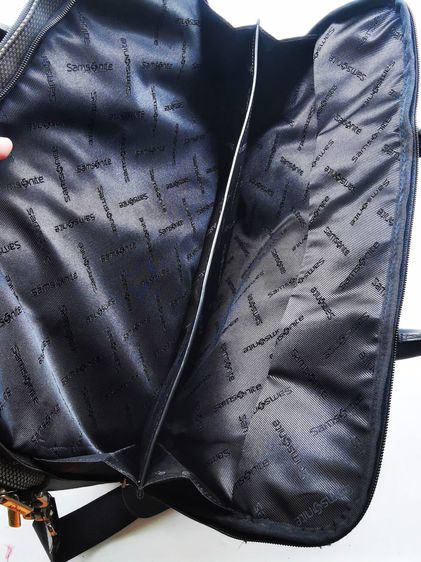 กระเป๋า2wayถือ+สะพายช้าง มือสองแบรนด์ Samsonite Res งานผ้าสีเทาอมดำตัดหนังสีดำหนาๆ แบรนด์ดีการันตรี รูปที่ 9