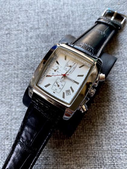 Luxury Watch สี่เหลี่ยมหน้าปัดขาว สายหนัง โครโนกราฟ  รูปที่ 4