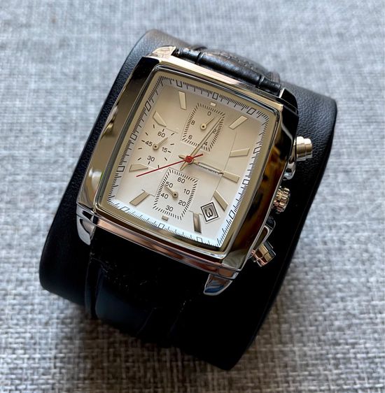 Luxury Watch สี่เหลี่ยมหน้าปัดขาว สายหนัง โครโนกราฟ  รูปที่ 10