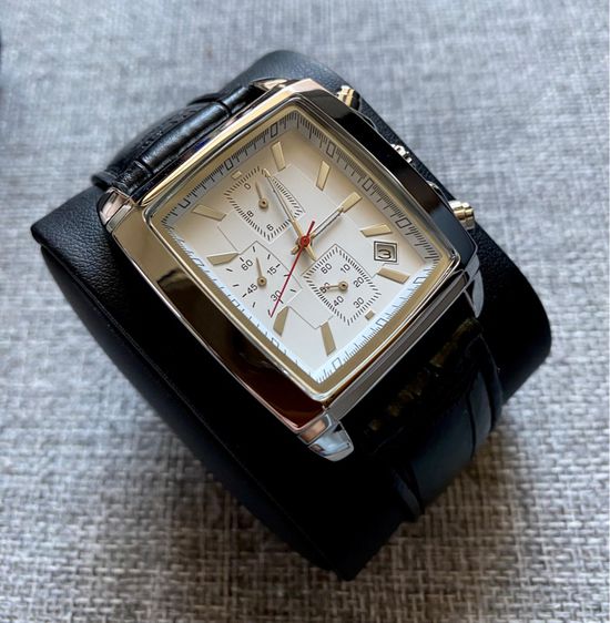 Luxury Watch สี่เหลี่ยมหน้าปัดขาว สายหนัง โครโนกราฟ  รูปที่ 11