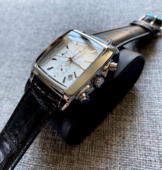 Luxury Watch สี่เหลี่ยมหน้าปัดขาว สายหนัง โครโนกราฟ  รูปที่ 6