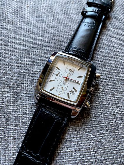 Luxury Watch สี่เหลี่ยมหน้าปัดขาว สายหนัง โครโนกราฟ  รูปที่ 5