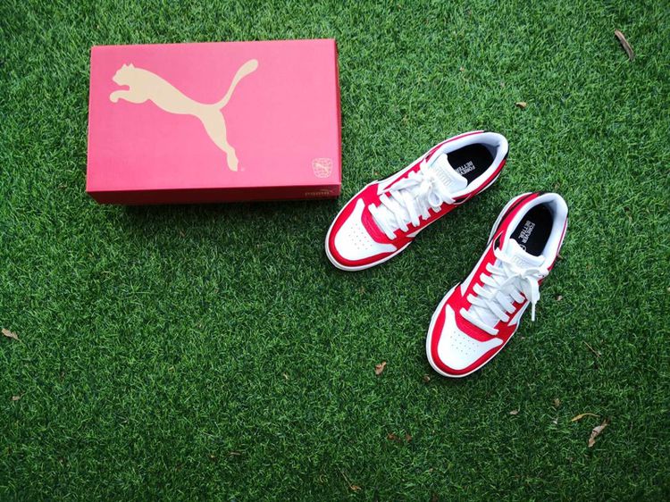 รองเท้า PUMA BASICS สีขาว-แดง สภาพใหม่ยกกล่อง 8us 26cm รูปที่ 9