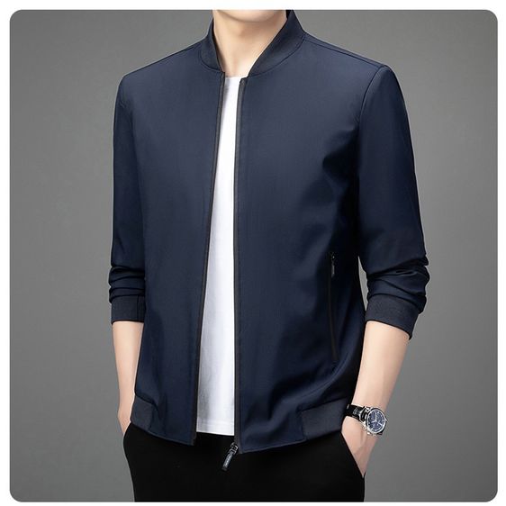 เสื้อแจ็คเก็ตลำลอง2ชั้นสีกรมท่า รูปที่ 3