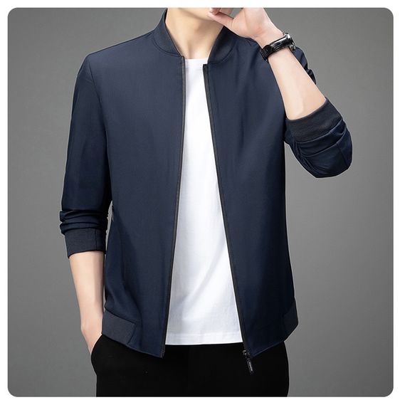 เสื้อแจ็คเก็ตลำลอง2ชั้นสีกรมท่า รูปที่ 5