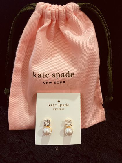 ต่างหู แท้ New KATE SPADE Pearls of Wisdom Studs Pearl and Chrystal Gold Plated  รูปที่ 2