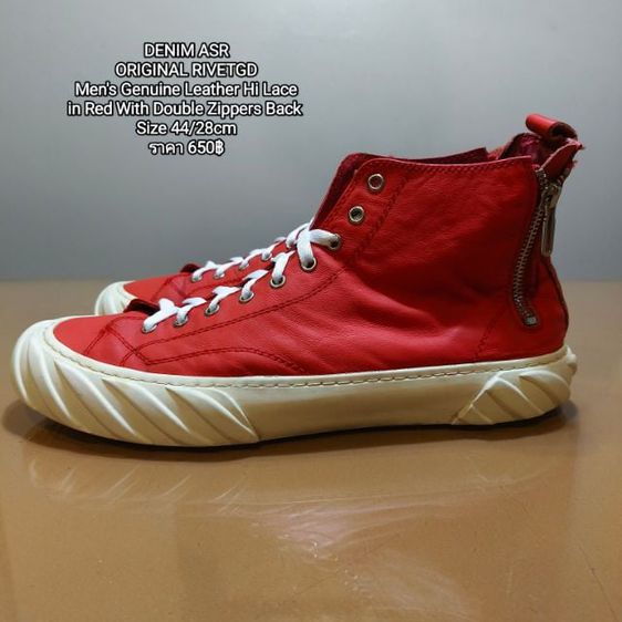 DENIM ASR
ORIGINAL RIVETGD
Men's Genuine Leather Hi Lace
in Red With Double Zippers Back
Size 44ยาว28cm
 รูปที่ 1
