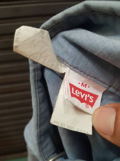 VTG. Levi's Western Chambray long sleeve shirt white tab Pearl Snap Hippie Cowboy  made in usa.  รูปที่ 2