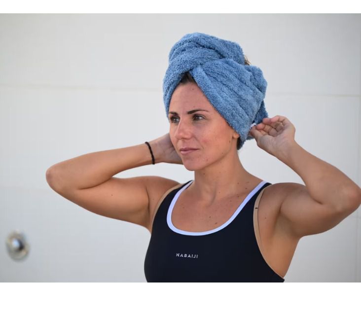 Swimming Soft Microfibre Hair Towel - Blue ผ้าขนหนูสัมผัสนุ่มเช็ดผม (สีฟ้า Denim) รูปที่ 3