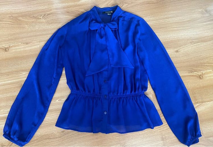 เสื้อเชิ้ต ผู้หญิง สีน้ำเงิน ผ้าซีทรู ยี่ห้อ forver21 รูปที่ 2