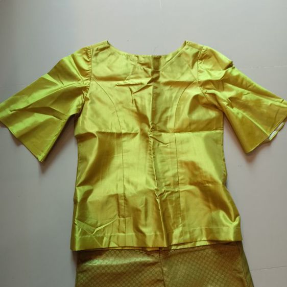 ชุดผ้าไหมสีเขียวทอง มือสอง เสื้อกางเกง รูปที่ 3