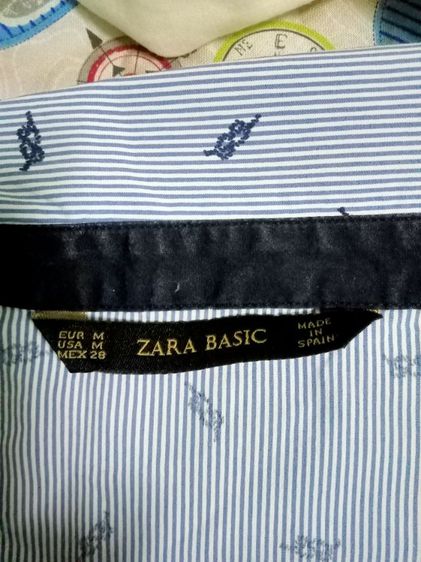 Zara made in Spain เสื้อเชิ้ตผู้หญิงแขนยาว สีฟ้าลายทาง EUR M USA M อก 34 ยาว 24 แขนยาว 27 นิ้ว วัดจากไหล่ สภาพดีมาก รูปที่ 2