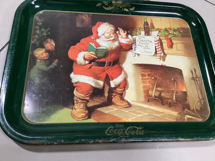 งานเก่าลิขสิทธิ์แท้ Vintage Christmas Coca Cola Tray  รูปที่ 2