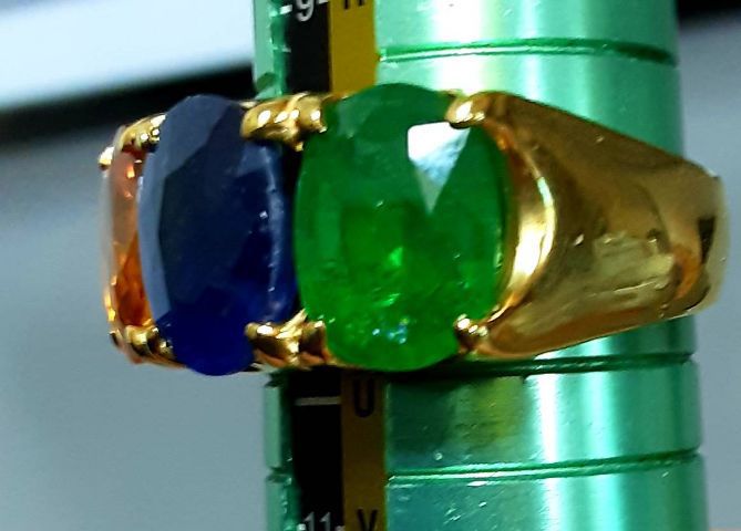 แหวนพลอยเม็ดใหญ่ ไพลิน บุษราคัม ซาโวไรท์ ตัวเรือนเงินชุบทอง รูปที่ 14