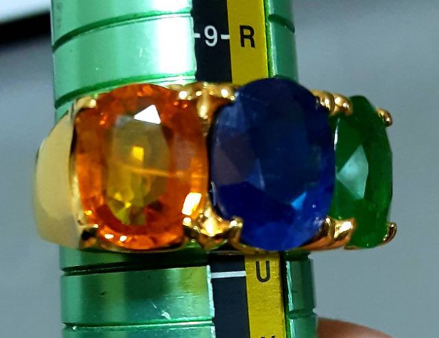 แหวนพลอยเม็ดใหญ่ ไพลิน บุษราคัม ซาโวไรท์ ตัวเรือนเงินชุบทอง รูปที่ 18