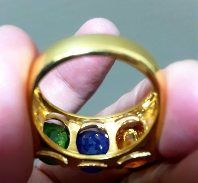 แหวนพลอยเม็ดใหญ่ ไพลิน บุษราคัม ซาโวไรท์ ตัวเรือนเงินชุบทอง รูปที่ 13