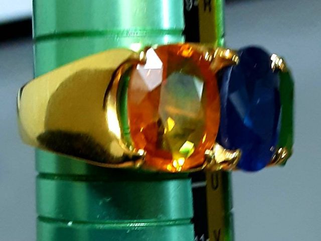 แหวนพลอยเม็ดใหญ่ ไพลิน บุษราคัม ซาโวไรท์ ตัวเรือนเงินชุบทอง รูปที่ 12