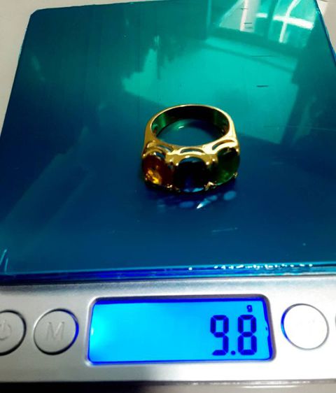 แหวนพลอยเม็ดใหญ่ ไพลิน บุษราคัม ซาโวไรท์ ตัวเรือนเงินชุบทอง รูปที่ 7