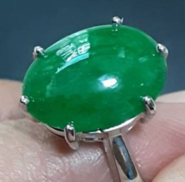 หยกพม่าแท้ เจได A JADE ธรรมชาติ มีใบเซอร์ หยก 6.263 กะรัต ทำตัวเรือนเงินแข็งแรงแล้ว รูปที่ 7